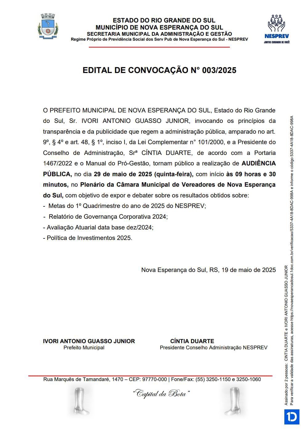 Edital de Convocação N° 003/2025